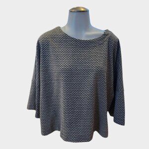 Max Studio London Black White Geometric Print Blouse Small Flowy Top